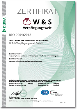 W & S Verpflegungswelt - Zertifikat Dekra